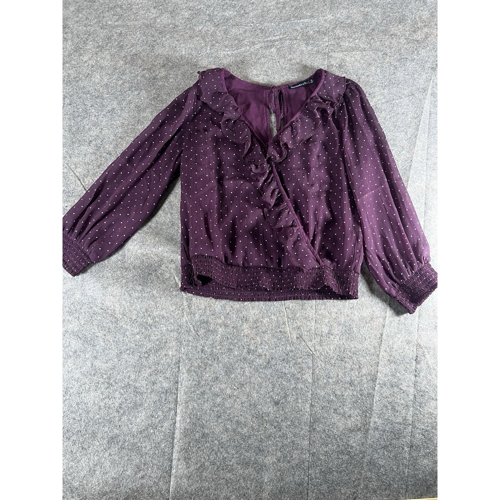Abercrombie & Fitch Purple Polka Dot Ruffle Wrap Blouse